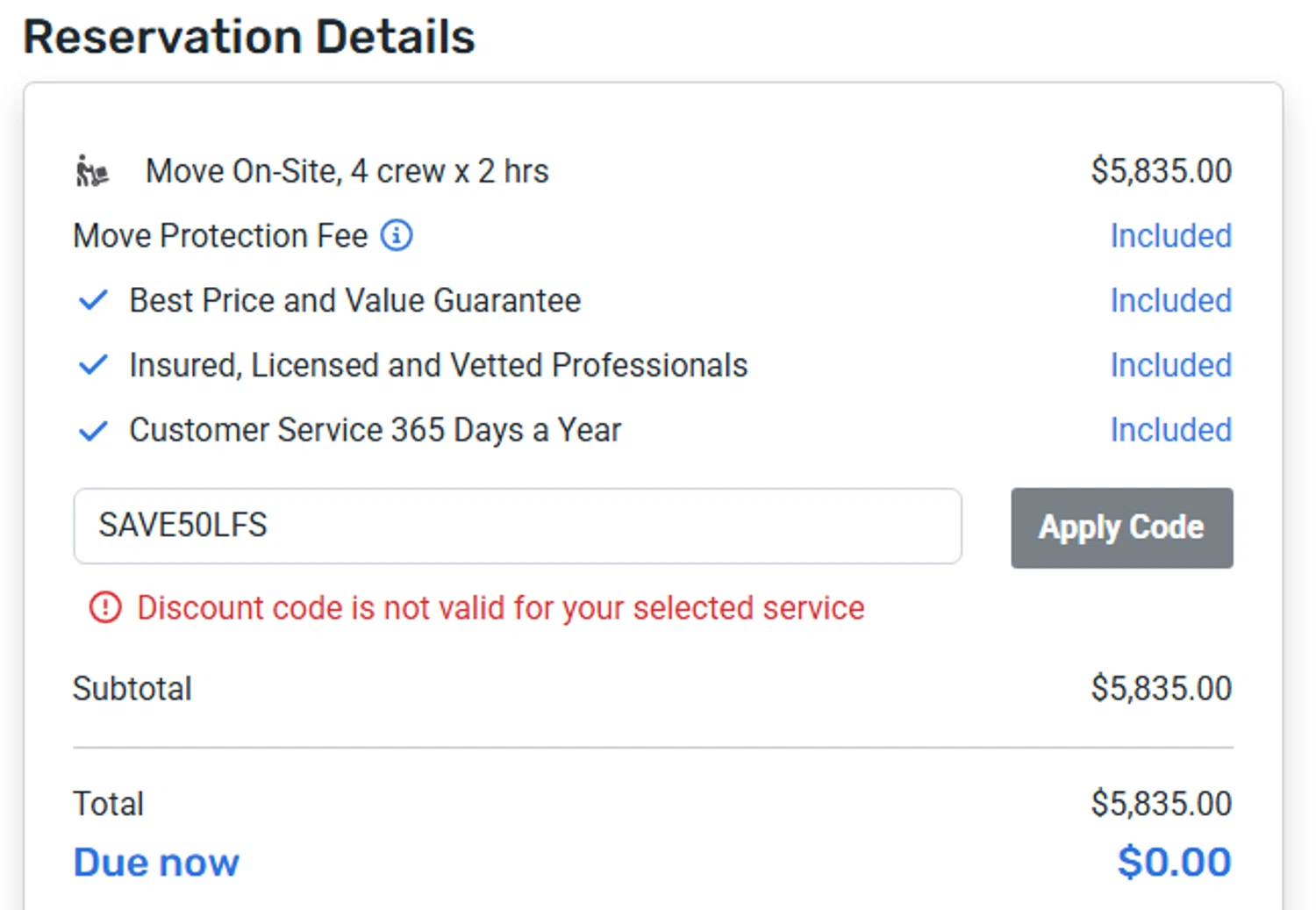 HireAHelper discount code screenshot showing code SAVE50LFS applied at HireAHelper checkout page. Uploaded by SimplyCodes community member mariosemeco on Dec 2, 2025