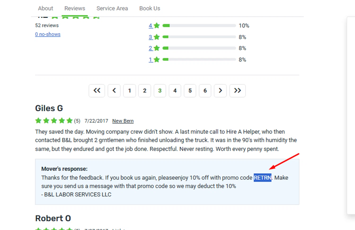 HireAHelper discount code screenshot showing code RETRN applied at HireAHelper checkout page. Uploaded by SimplyCodes community member carlosrivero on Jun 27, 2025