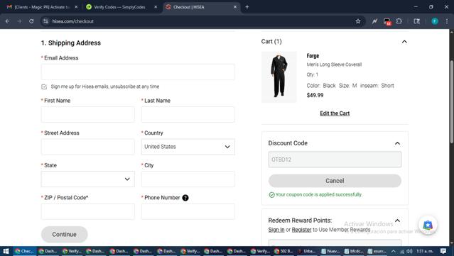 HISEA checkout page showing HISEA discount code box | Screenshot taken by SimplyCodes community member on Sep 8, 2025