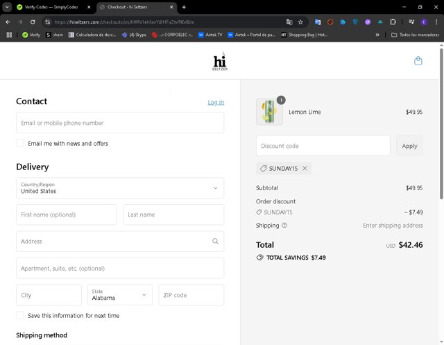 Hi Seltzer checkout page showing Hi Seltzer promo code box | Screenshot taken by SimplyCodes community member on Aug 10, 2025