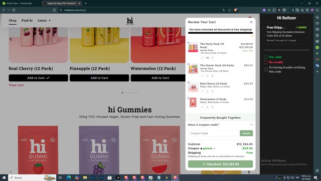 Hi Seltzer checkout page showing Hi Seltzer promo code box | Screenshot taken by SimplyCodes community member on Jul 16, 2025