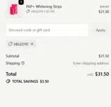 Hismile Teeth Int coupon verification screenshot