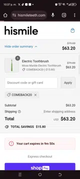 Hismile Teeth Int coupon verification screenshot