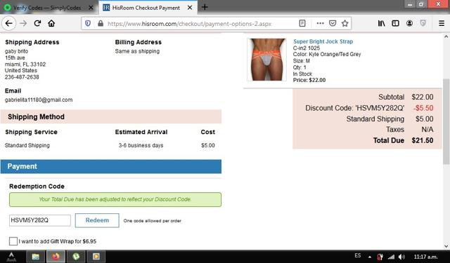 HisRoom checkout page showing HisRoom coupon code box | Screenshot taken by SimplyCodes community member on Jun 26, 2020