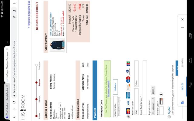 HisRoom checkout page showing HisRoom coupon code box | Screenshot taken by SimplyCodes community member on Jan 4, 2022