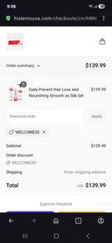 Welcome20 coupon verification screenshot