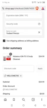 WELCOME785 coupon verification screenshot