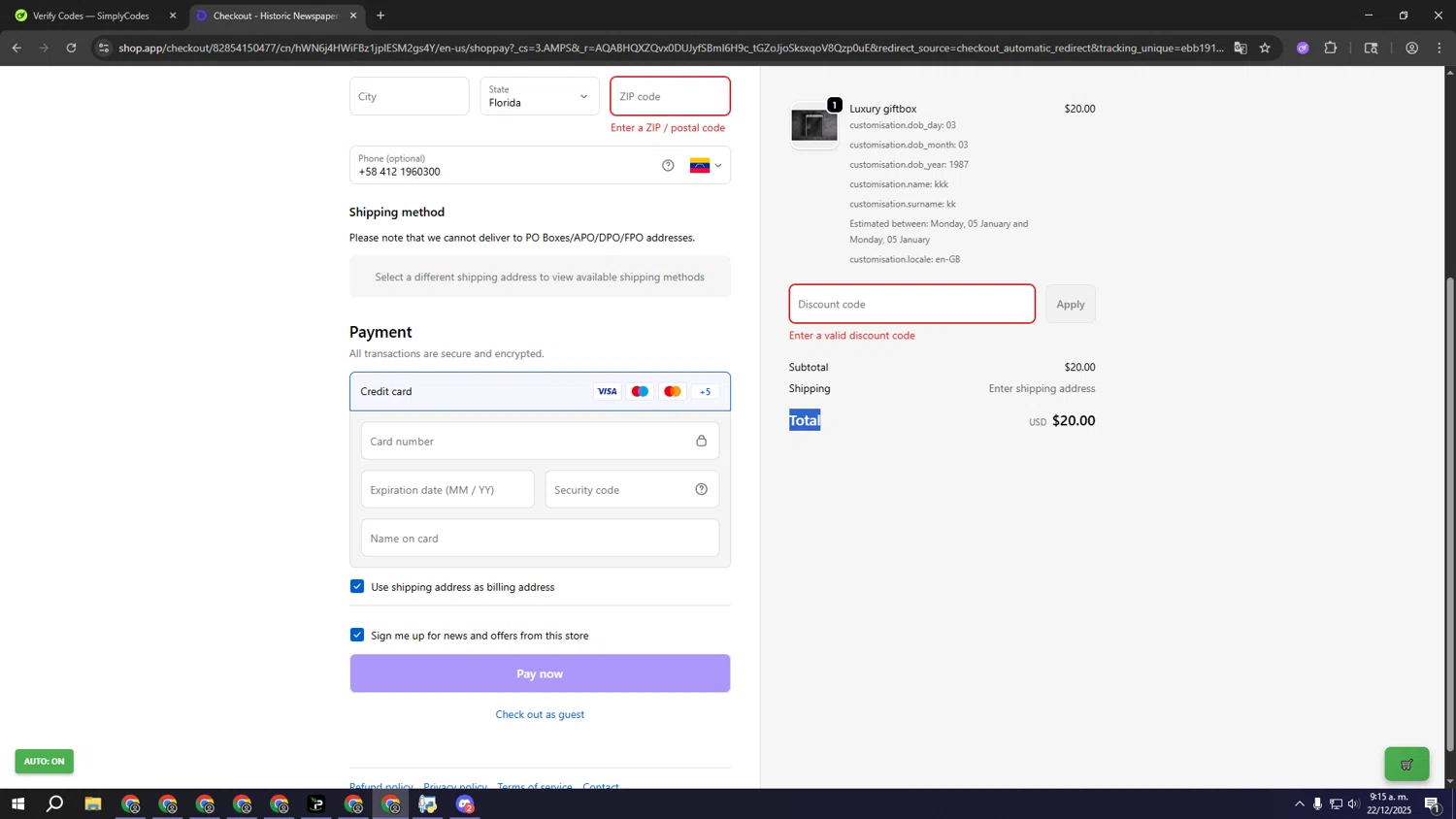 Historic Newspapers promo code screenshot showing code bf25 applied at Historic Newspapers checkout page. Uploaded by SimplyCodes community member rrrrrrrrrrrrrrrrrrrrrrrrr on Dec 22, 2025