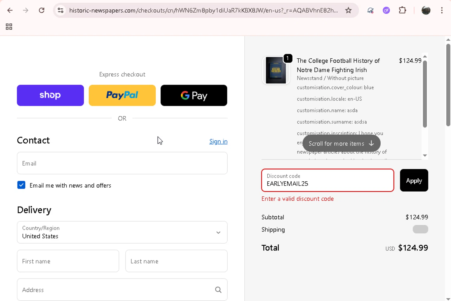 Historic Newspapers promo code screenshot showing code EARLYEMAIL25 applied at Historic Newspapers checkout page. Uploaded by SimplyCodes community member JASTIFY on Dec 18, 2025