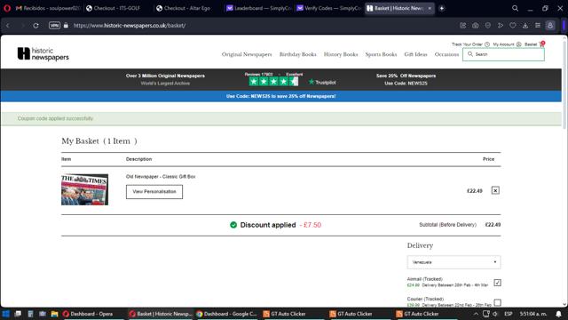 Historic Newspapers checkout page showing Historic Newspapers promo code box | Screenshot taken by SimplyCodes community member on Feb 18, 2024