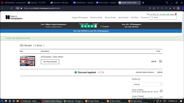 Historic Newspapers checkout page showing Historic Newspapers promo code box | Screenshot taken by SimplyCodes community member on Feb 18, 2024
