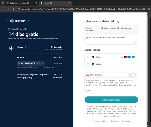 History Hit checkout page showing History Hit promo code box | Screenshot taken by SimplyCodes community member on Jul 24, 2025
