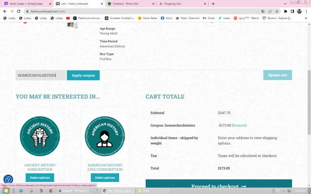 History Unboxed checkout page showing History Unboxed coupon code box | Screenshot taken by SimplyCodes community member on Feb 29, 2024