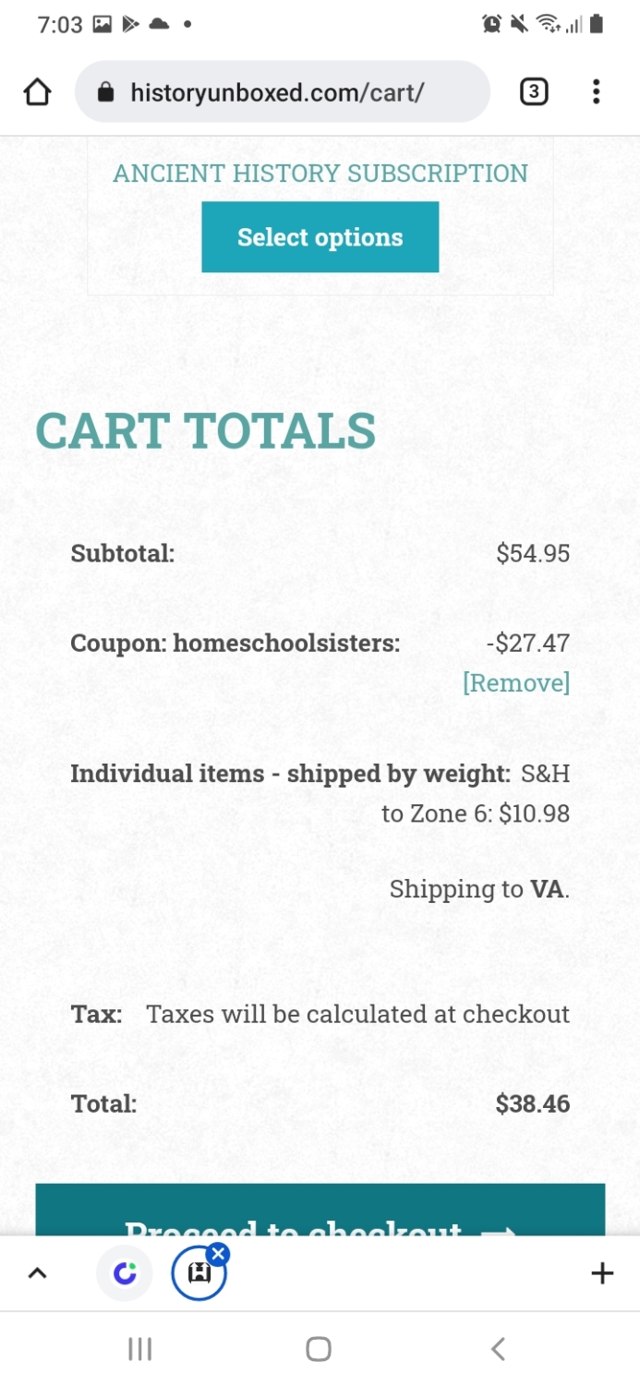 History Unboxed checkout page showing History Unboxed coupon code box | Screenshot taken by SimplyCodes community member on Feb 11, 2022