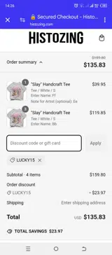 LUCKY15 coupon verification screenshot