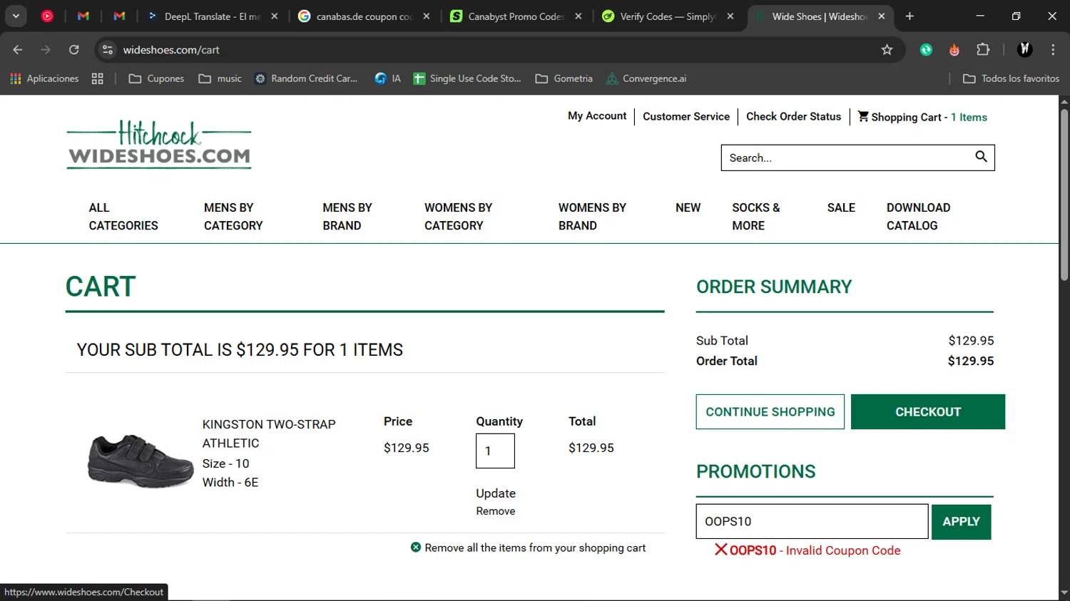 Hitchcock coupon code screenshot showing code OOPS10 applied at Hitchcock checkout page. Uploaded by SimplyCodes community member Charlote on Nov 7, 2025