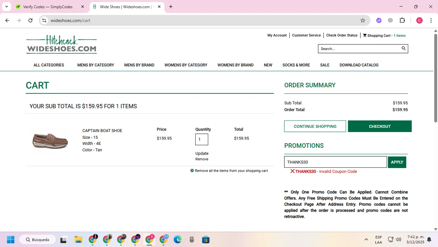 Hitchcock coupon code screenshot showing code THANKS30 applied at Hitchcock checkout page. Uploaded by SimplyCodes community member VoucherExpert2930 on Dec 3, 2025