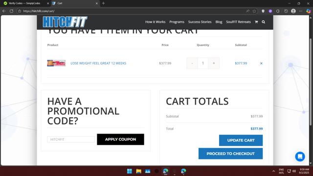 Hitch Fit checkout page showing Hitch Fit promo code box | Screenshot taken by SimplyCodes community member on Sep 2, 2025