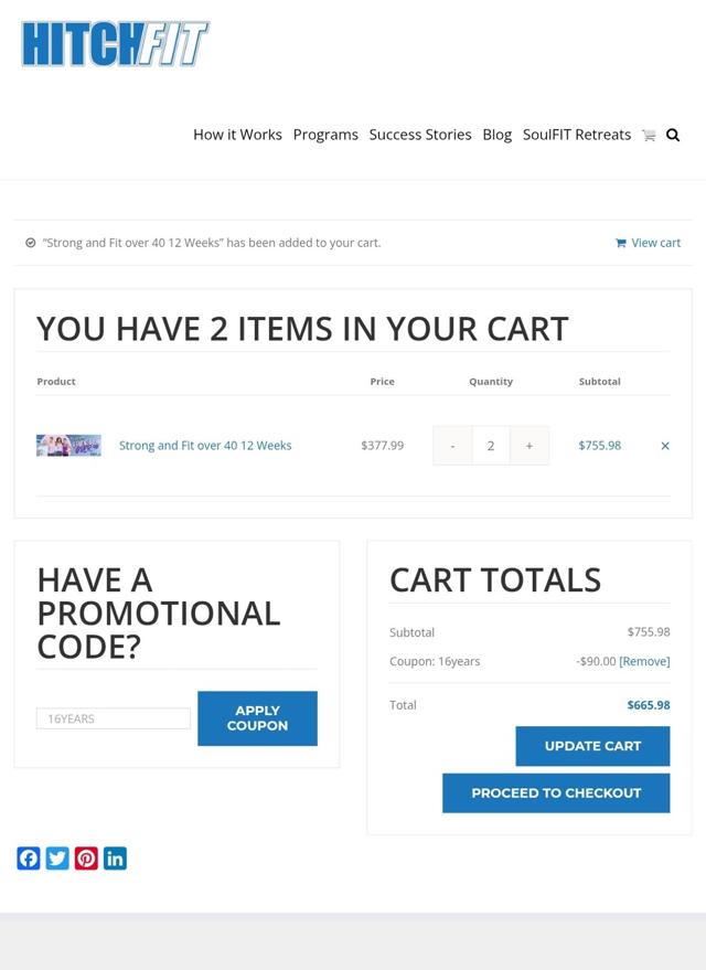Hitch Fit checkout page showing Hitch Fit promo code box | Screenshot taken by SimplyCodes community member on Aug 15, 2025