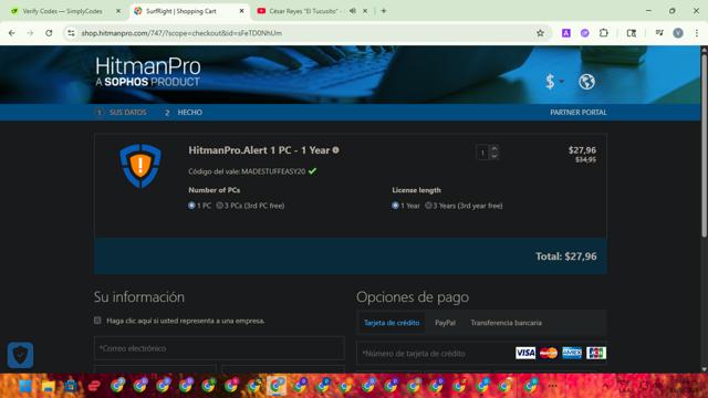 HitmanPro checkout page showing HitmanPro coupon code box | Screenshot taken by SimplyCodes community member on May 23, 2025
