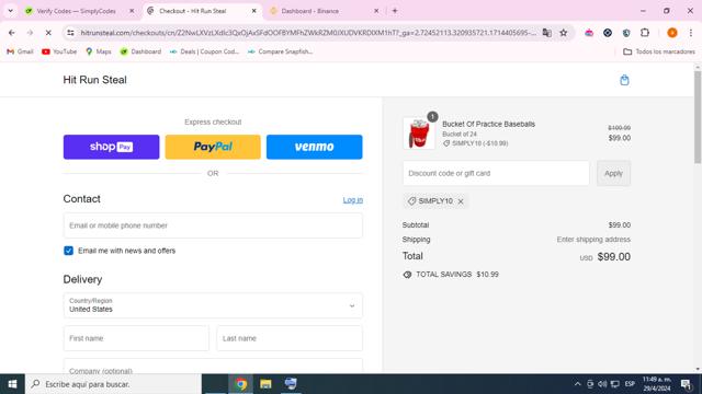 Hit Run Steal checkout page showing Hit Run Steal promo code box | Screenshot taken by SimplyCodes community member on Apr 29, 2024