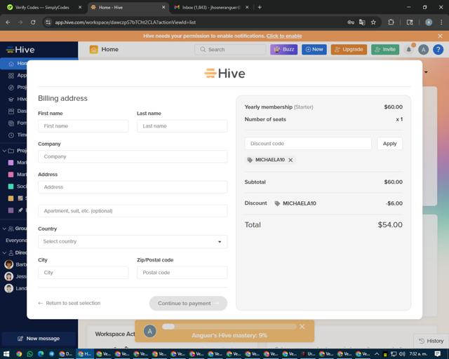 Hive checkout page showing Hive promo code box | Screenshot taken by SimplyCodes community member on Aug 14, 2025