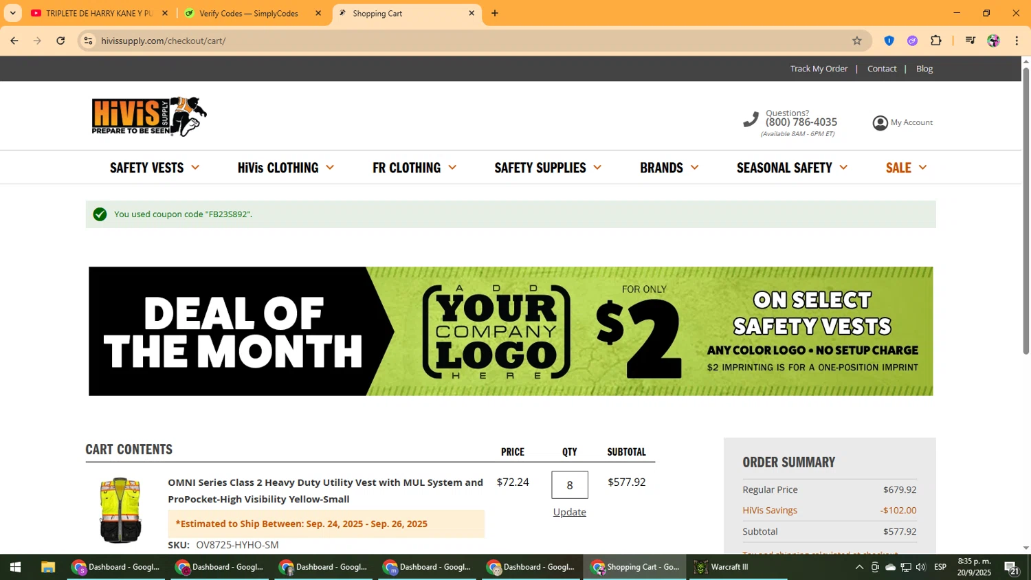 Hi Vis Supply checkout page showing Hi Vis Supply promo code box | Screenshot taken by SimplyCodes community member on Sep 21, 2025