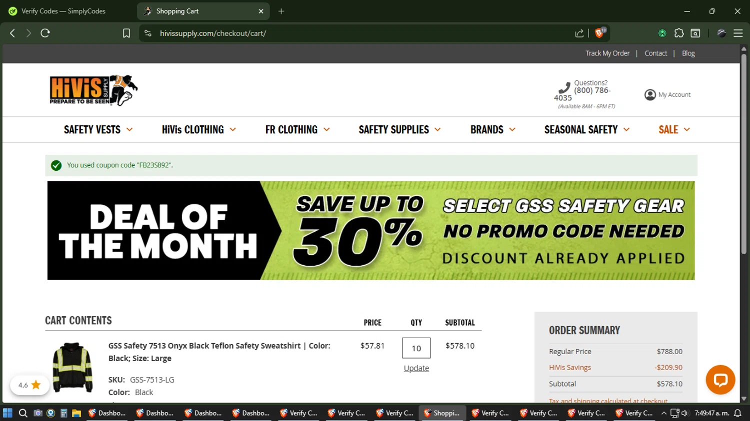 Hi Vis Supply checkout page showing Hi Vis Supply promo code box | Screenshot taken by SimplyCodes community member on Feb 6, 2026