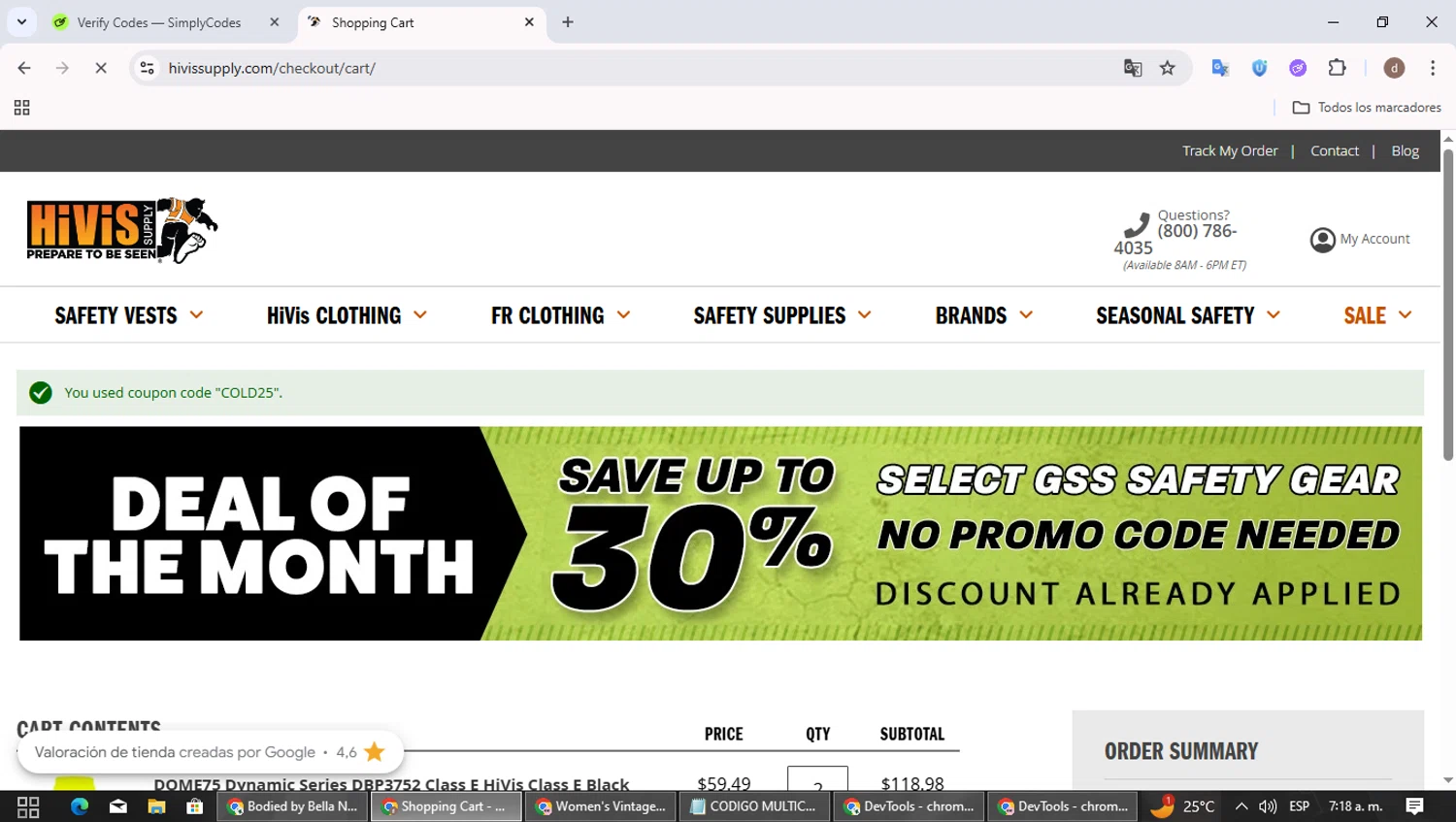 Hi Vis Supply checkout page showing Hi Vis Supply promo code box | Screenshot taken by SimplyCodes community member on Jan 28, 2026