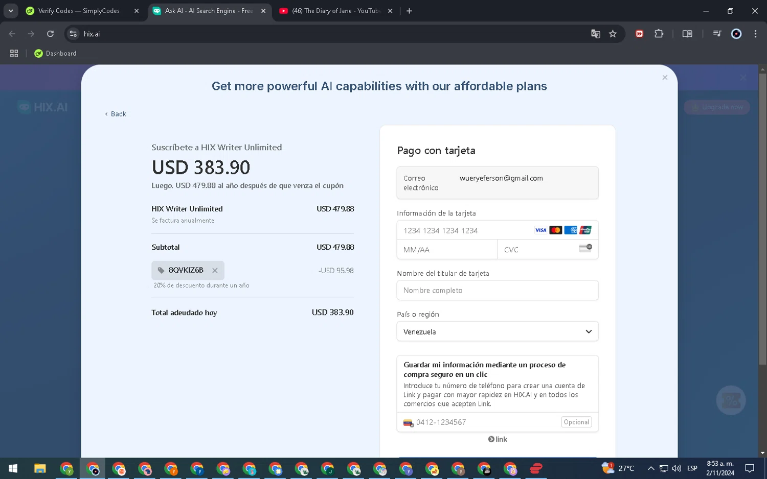 where to use Hix.Ai promo code box