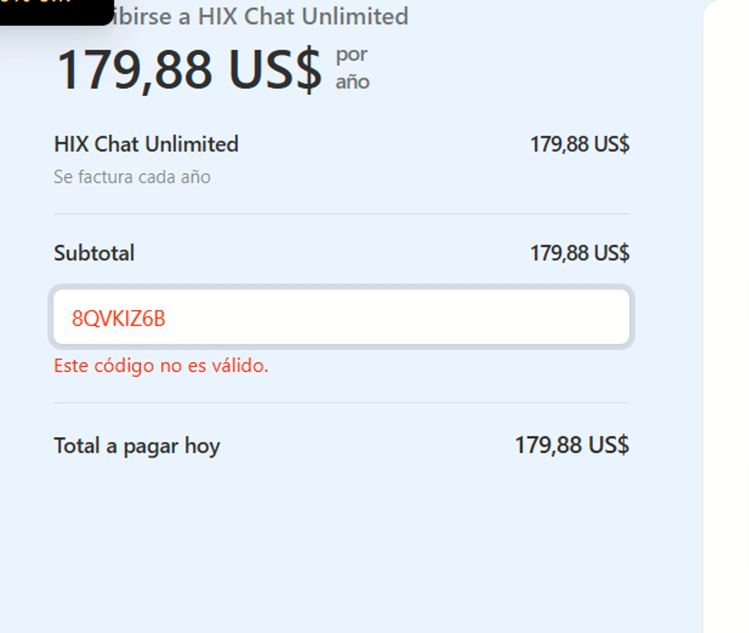 HIX.AI promo code screenshot showing code 8QVKIZ6B applied at HIX.AI checkout page. Uploaded by SimplyCodes community member user__1543 on Sep 29, 2025
