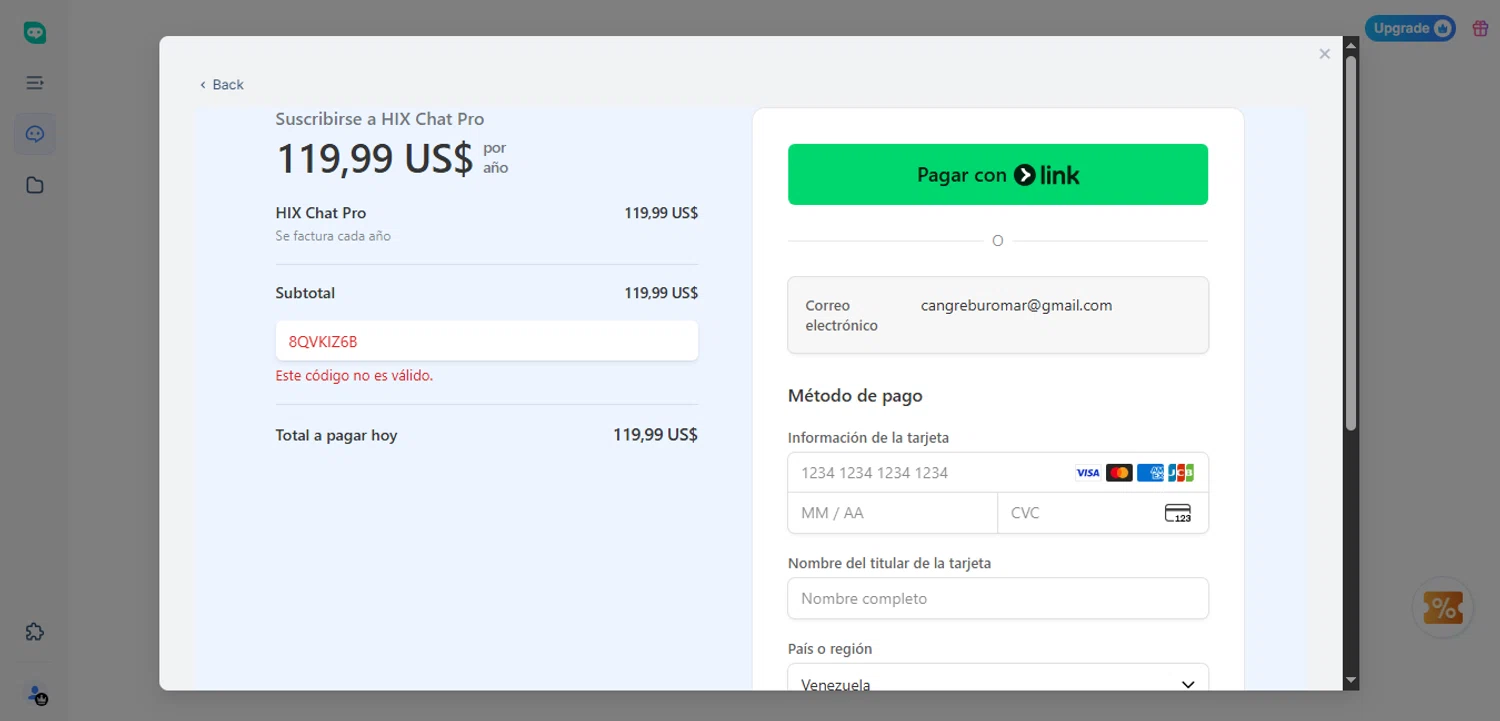 HIX.AI promo code screenshot showing code 8QVKIZ6B applied at HIX.AI checkout page. Uploaded by SimplyCodes community member xHRxUltrax on Sep 29, 2025