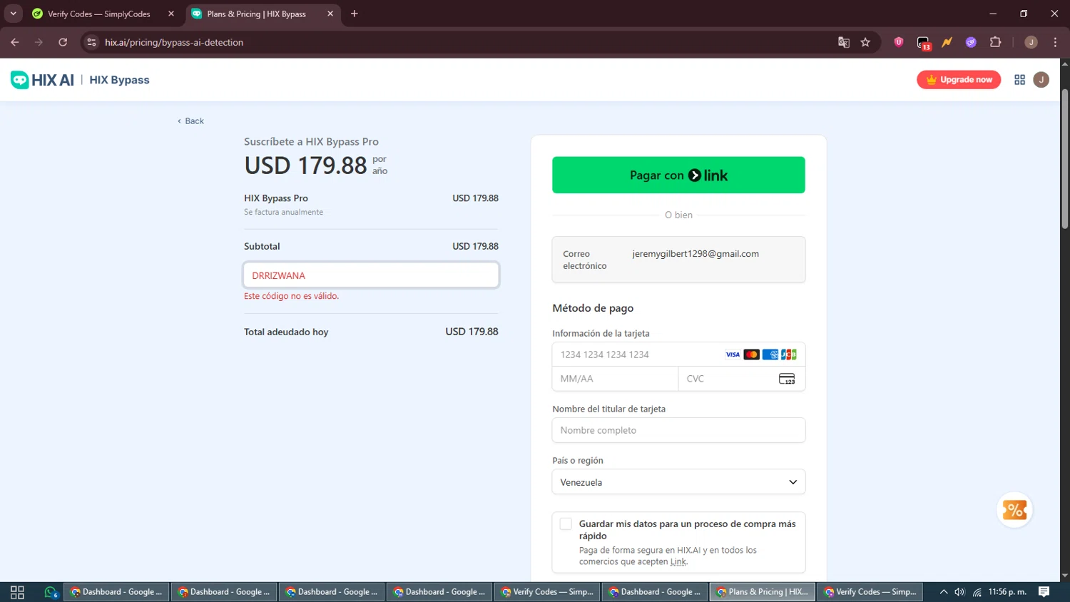 HIX.AI promo code screenshot showing code DRRIZWANA applied at HIX.AI checkout page. Uploaded by SimplyCodes community member ShrewdAdmiral5920 on Sep 25, 2025