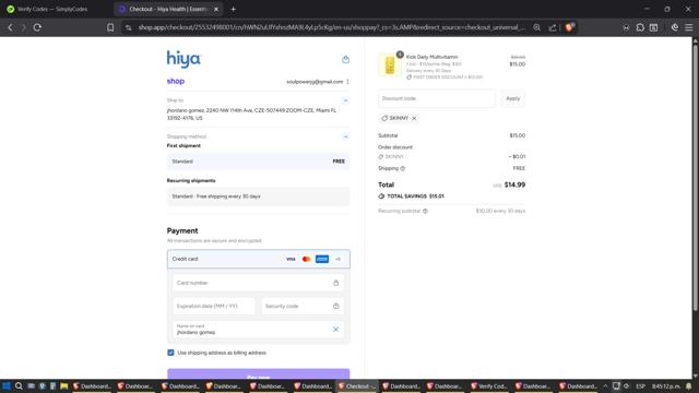 Hiya Health checkout page showing Hiya Health discount code box | Screenshot taken by SimplyCodes community member on Sep 13, 2025