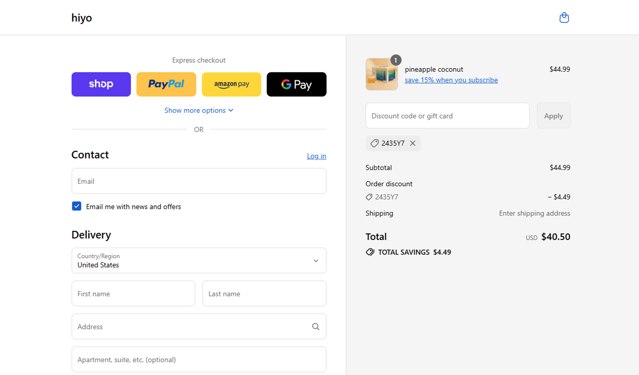 Hiyo checkout page showing Hiyo discount code box | Screenshot taken by SimplyCodes community member on Sep 7, 2025