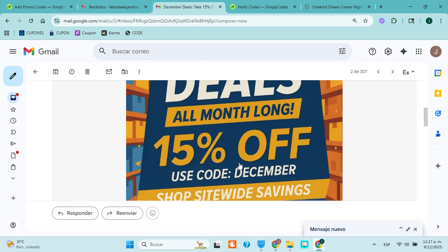 HJ Closeouts promo code screenshot showing code december applied at HJ Closeouts checkout page. Uploaded by SimplyCodes community member jorgejavierherrera on Dec 9, 2025