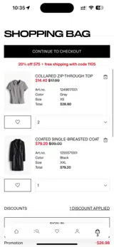 H&M coupon verification screenshot