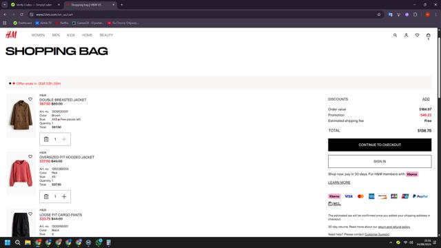 H&M checkout page showing H&M promo code box | Screenshot taken by SimplyCodes community member on Aug 25, 2025