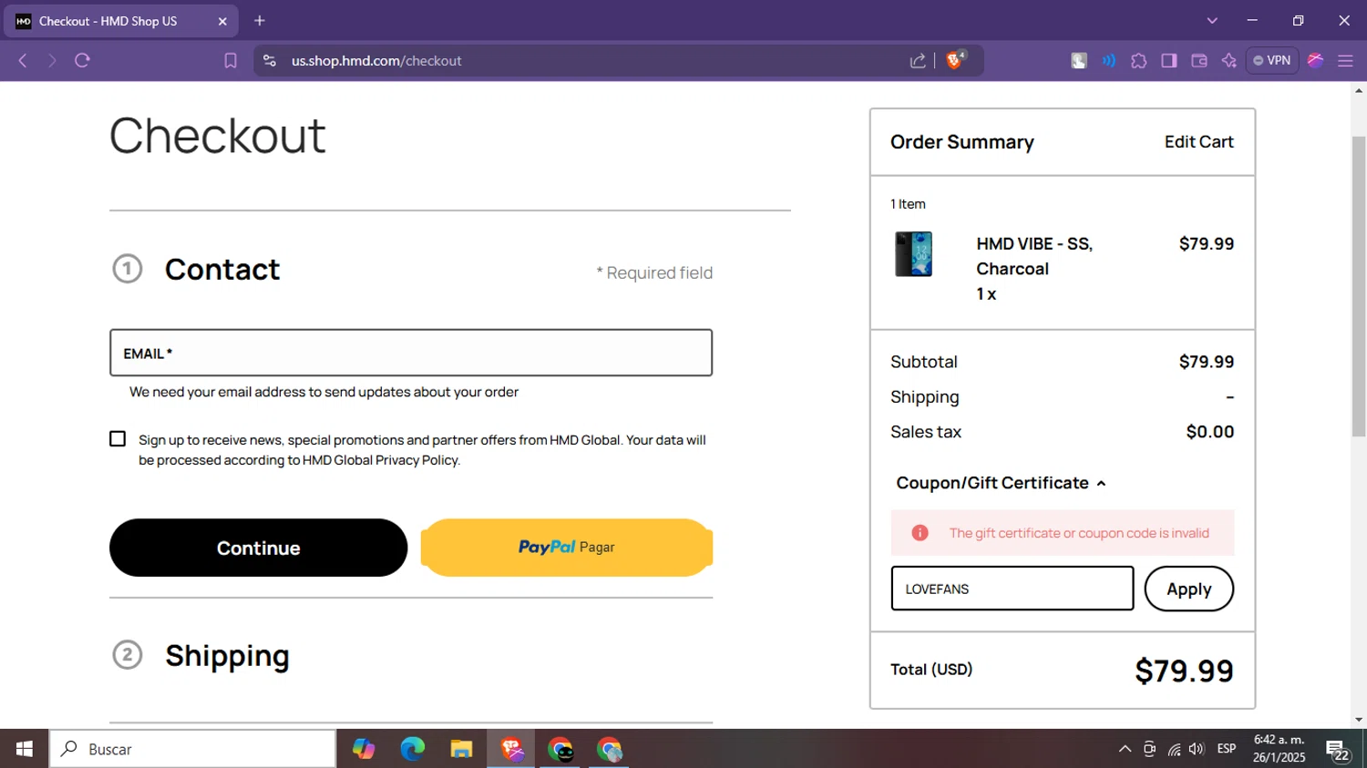 HMD promo code screenshot showing code LOVEFANS applied at HMD checkout page. Uploaded by SimplyCodes community member BargainWizard5755 on Jan 26, 2025