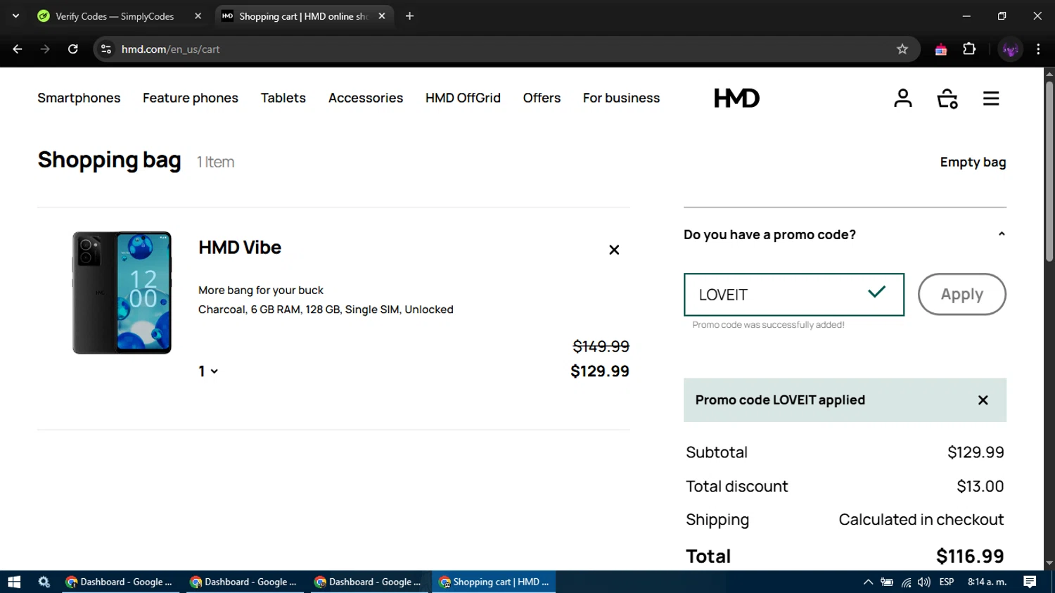 HMD checkout page showing HMD promo code box | Screenshot taken by SimplyCodes community member on Apr 15, 2025