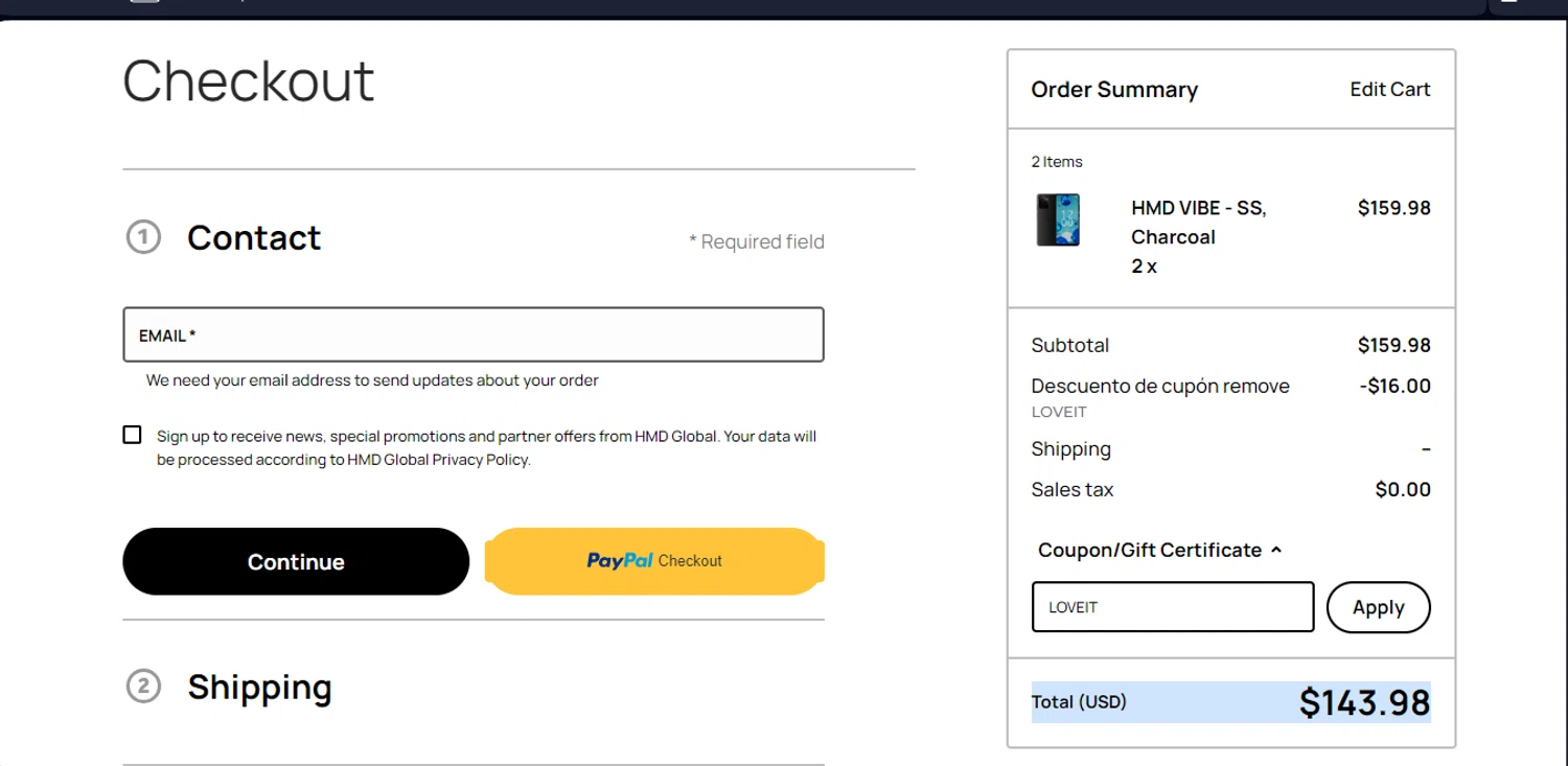 HMD checkout page showing HMD promo code box | Screenshot taken by SimplyCodes community member on Jan 18, 2025
