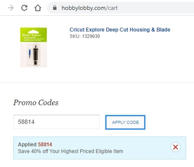 Hobby Lobby checkout page showing Hobby Lobby coupon code box | Screenshot taken by SimplyCodes community member on May 5, 2021