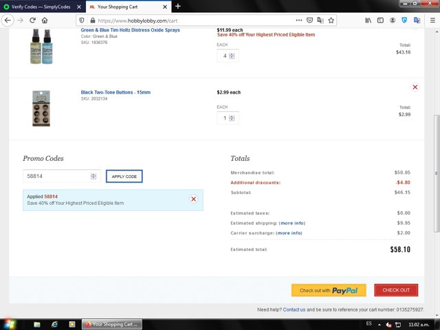 Hobby Lobby checkout page showing Hobby Lobby coupon code box | Screenshot taken by SimplyCodes community member on Jun 3, 2021