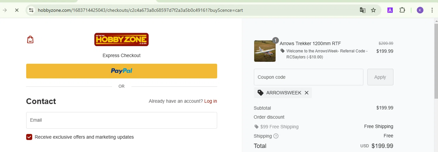 where to use Hobby Zone promo code box