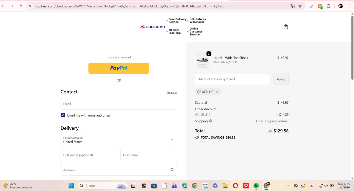 Hobibear checkout page showing Hobibear discount code box | Screenshot taken by SimplyCodes community member on Jan 1, 2026
