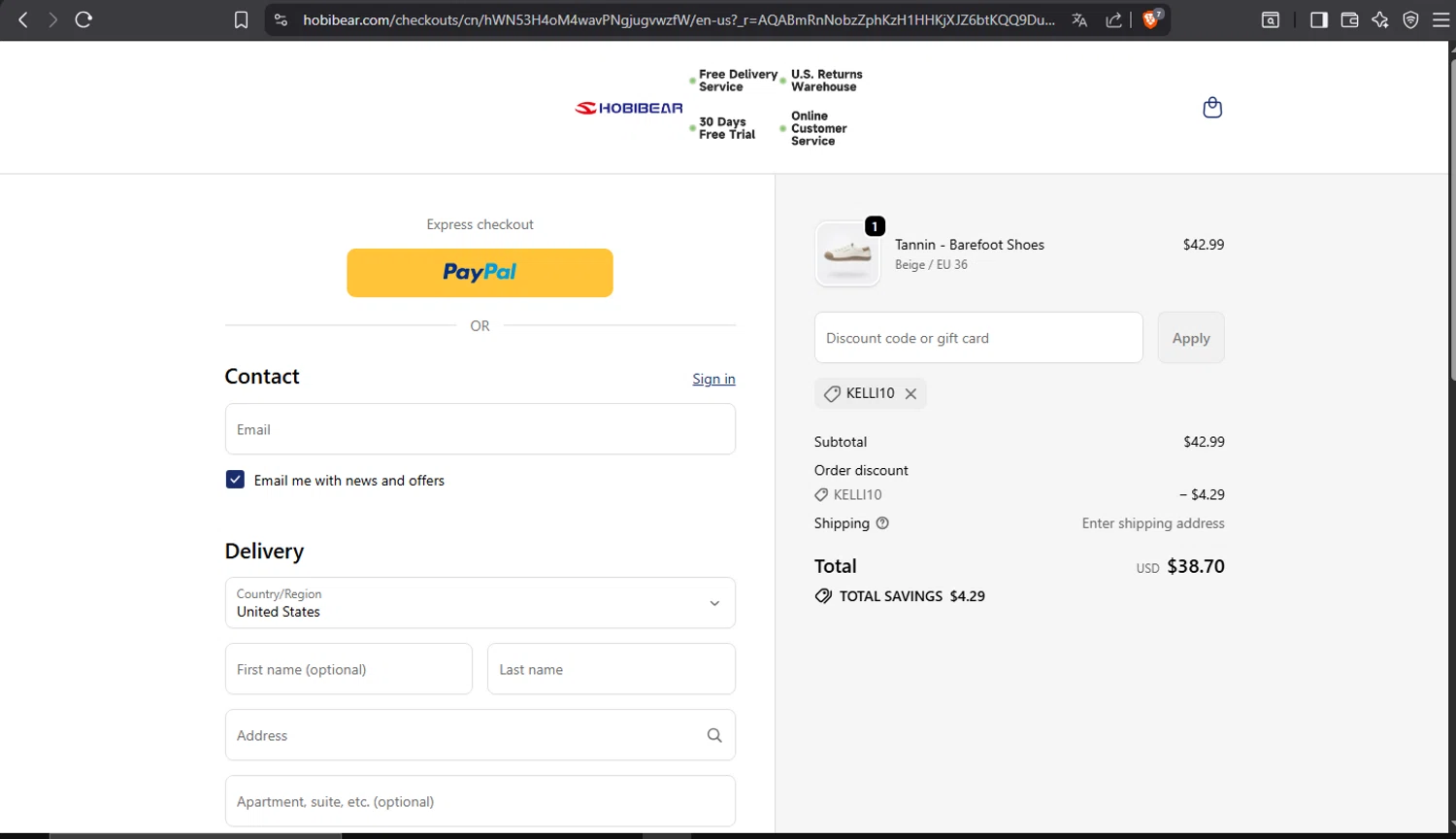 Hobibear discount code screenshot showing code Kelli10 applied at Hobibear checkout page. Uploaded by SimplyCodes community member crischidy25 on Nov 8, 2025