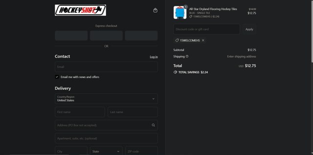 HockeyShot checkout page showing HockeyShot promo code box | Screenshot taken by SimplyCodes community member on Aug 27, 2025