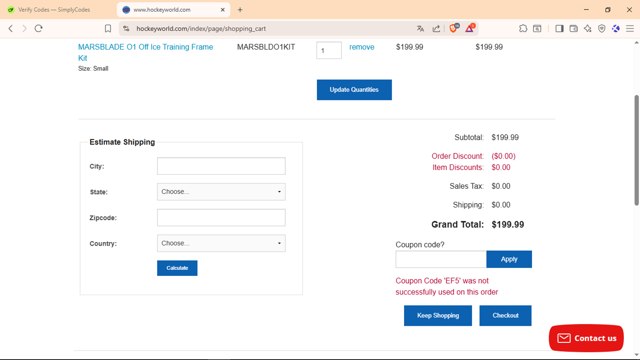 Hockey World checkout page showing Hockey World promo code box | Screenshot taken by SimplyCodes community member on Jul 23, 2025
