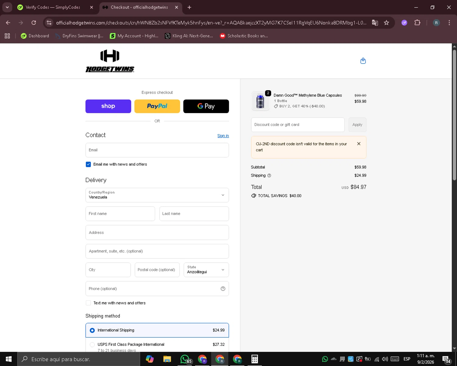 Hodgetwins checkout page showing Hodgetwins coupon code box | Screenshot taken by SimplyCodes community member on Feb 9, 2026
