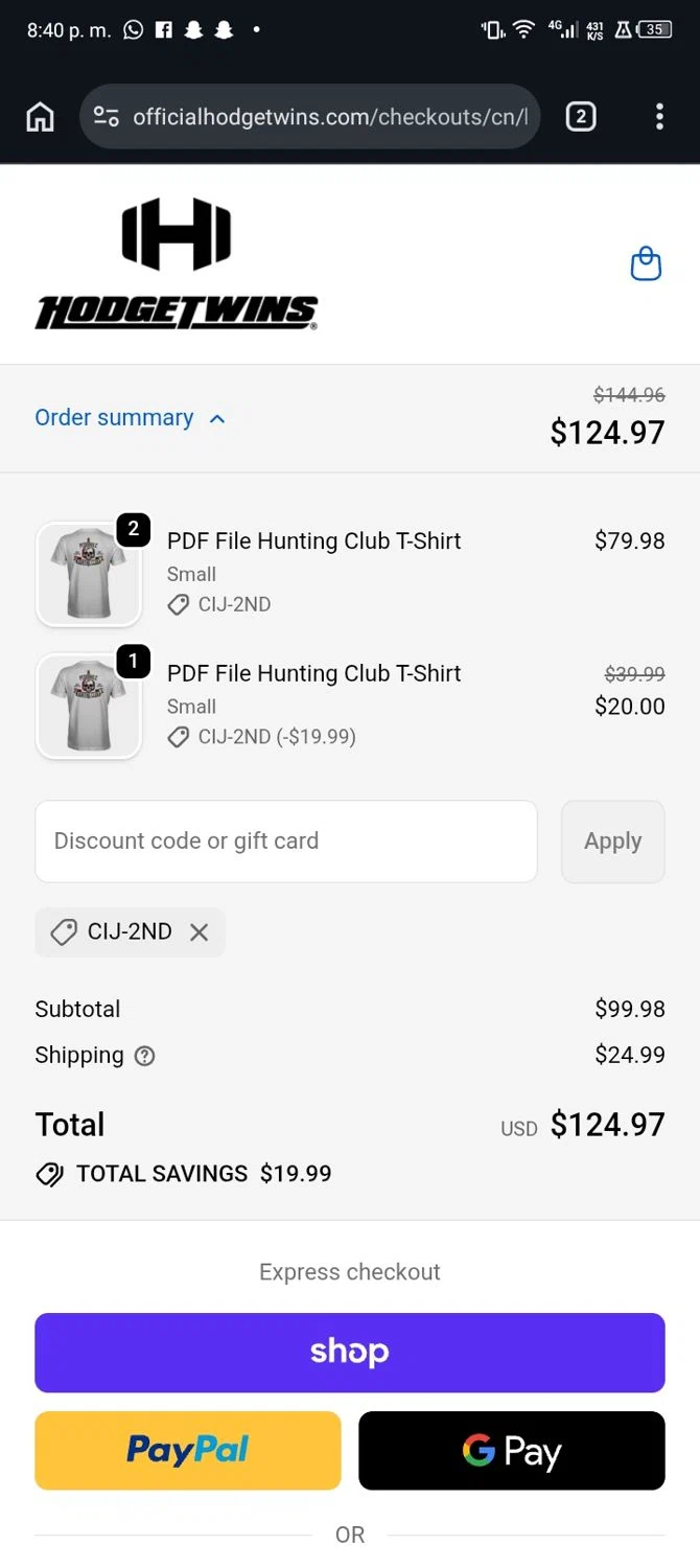 Hodgetwins checkout page showing Hodgetwins coupon code box | Screenshot taken by SimplyCodes community member on Feb 5, 2026